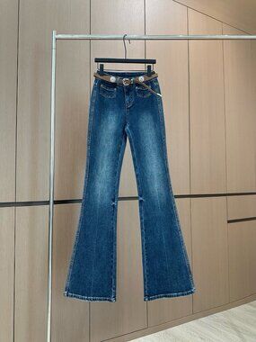 New Women’s Dark Wash High Waist Flare Jeans Bell Bottom Denim Pants, With Belt